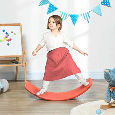 Qaba 32.3" Balance Board, Wobble Board Kids Curvy Rocker Board, Ended Preschool Learning Montessori Waldorf Toy, Red
