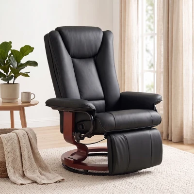 HOMCOM Modern PU Leather Swivel Recliner Chair with Footrest, Black