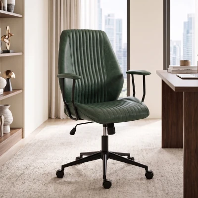 HOMCOM Vintage Leather Office Chair, Swivel, Adjustable, Green