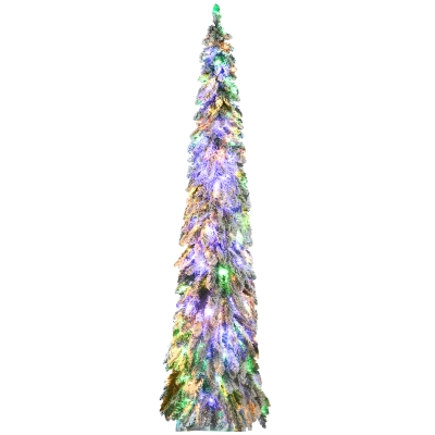 HOMCOM 7' Slim Artificial Christmas Tree with Frosted Branches & LED Lights