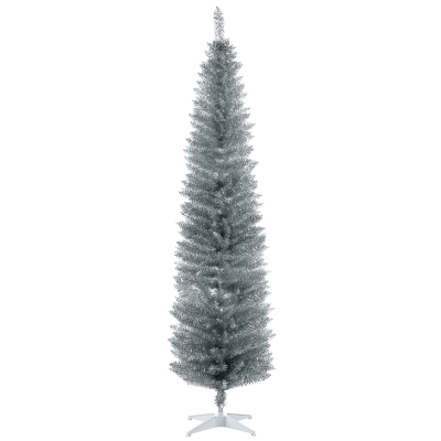 HOMCOM 7FT Silver Pencil Christmas Tree with 499 Tips & Stand