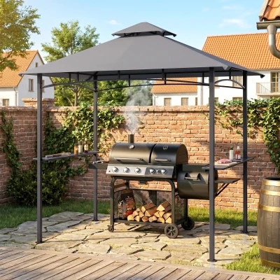 Outsunny 8' x 5' Grill Gazebo with Double Roof & Shelves, Gray