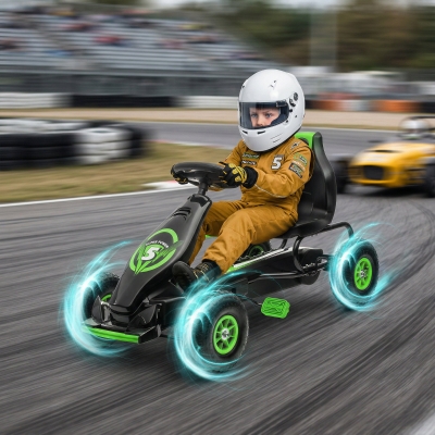 Aosom Pedal Go Kart w/ Adjustable Seat, Rubber Wheels Shock Absorb, Green