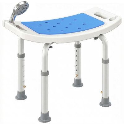 HOMCOM Height Adjustable Shower Chair, 20.5"W Aluminum Shower Stool for Inside Shower with Suction Cup Feet, EVA Padded Bath Seat for Senior, Elderly, Disabled