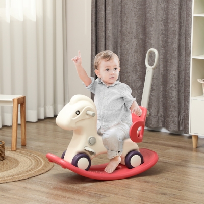 Qaba 4 in 1 Kids Rocking Horse w/ Detachable Balance Board & Push Handel, Red