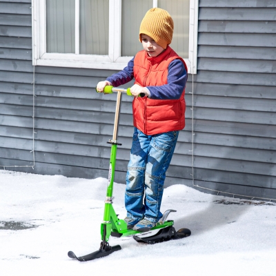 Qaba Snow Scooter, 2 in 1 Design Adjustable Height Scooter Snow Sled for Kids Aged Over 7 Years Old, Foldable Kids Sled Ski Scooter with Wheels Blades, Green