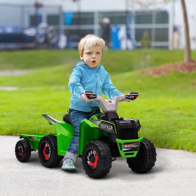 Aosom 6V Electric Toy Car with Back Trailer, Forward Backward, Wear-Resistant Wheels for Ages 18-36 Months, Green