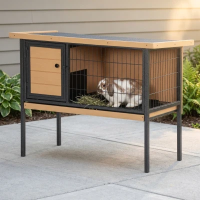 PawHut Elevated Rabbit Hutch, Indoor/Outdoor Small Animal Habitat