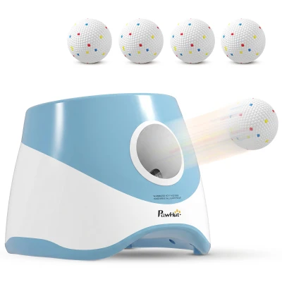 PawHut Automatic Dog Ball Launcher with 5 ETPU Balls 2.3", 3 Distance Settings 20ft, 33ft, 46ft, Blue