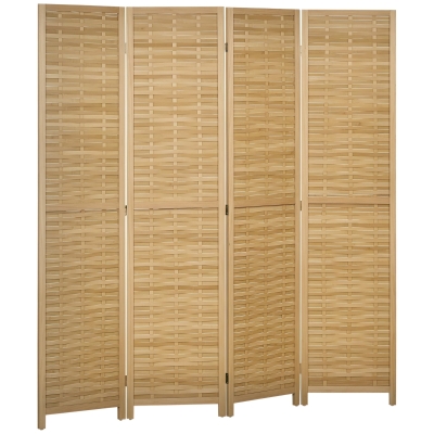 HOMCOM 4-Panel Bamboo Room Divider, Folding Privacy Screen, Natural