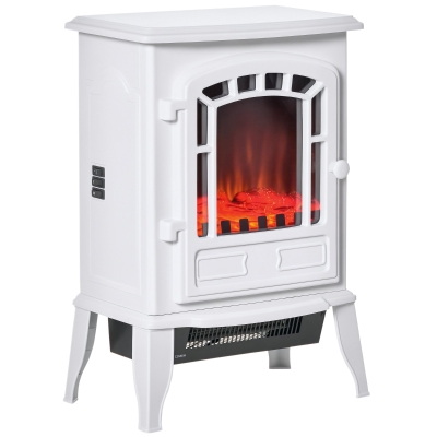 HOMCOM Electric Fireplace Stove Heater with Flame Effect, White