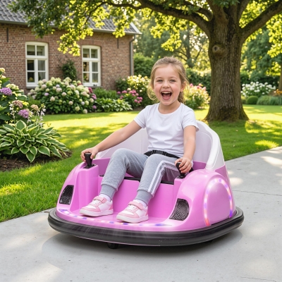 Qaba 12V Bumper Car for Toddlers, Ride On Car with 360 Degree Remote Control, Lights Music Horn, for 1.5-5 Years, Pink