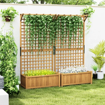 Outsunny Wood Planter Trellis Raised Bed, Privacy Screen, 2pcs, Yellow