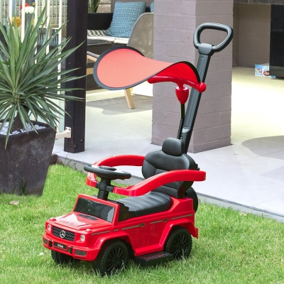 Aosom Mercedes-Benz G350 Licensed Push Car, 3-in-1 Toddler Sliding Car with Horn, Steering, Foot Rest, Seat Storage, Red