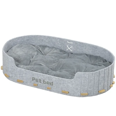 PawHut Dog Bed, Cat Bed with Washable Removable Cushion, Scratch-Resistant, Felt Cat Couch Sofa for Small Medium Dogs, Grey