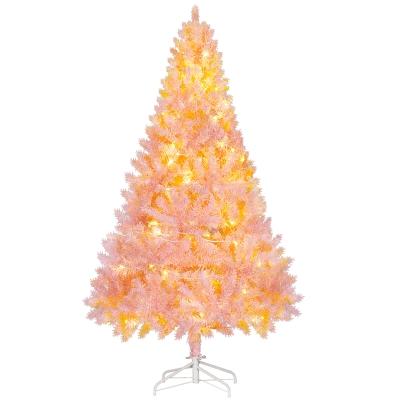 HOMCOM 6FT Pre-Lit Artificial Christmas Tree, 250 LED Lights, Pink
