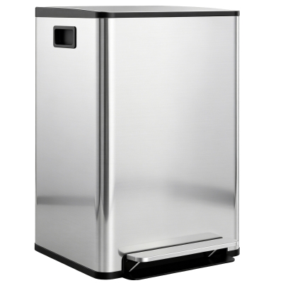 HOMCOM 2 x 30L / 7.9 Gallon Dual Trash Can with Removable Inner Buckets and Handles for Kitchen, Office, Bathroom, Silver
