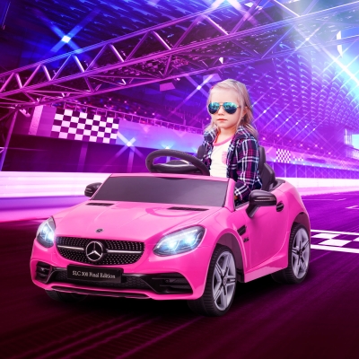 Aosom 12V Ride On Car with Parent Remote Control Two Motors Music Lights Suspension Wheels for 3-6 Years Pink