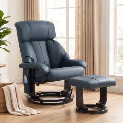 HOMCOM Massage Recliner Chair with Ottoman, 360° Swivel, Blue