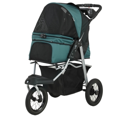 PawHut Foldable Dog Stroller, 12" Wheels, Small Dogs, 22 lbs, Green
