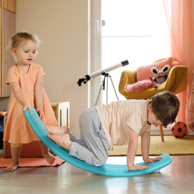 Qaba 32.3" Balance Board, Wobble Board Kids Curvy Rocker Board, Ended Preschool Learning Montessori Waldorf Toy, Ages for 3-6 Years Old, Blue