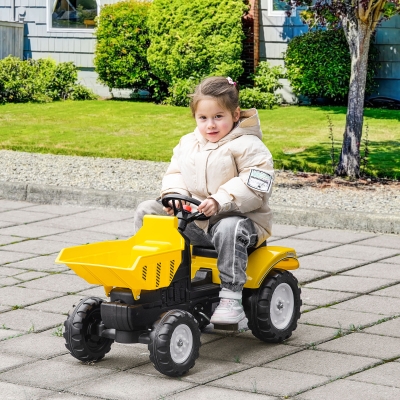 Aosom Ride on Tractor for Kids, Pedal Construction Car with Manual Control Bucket for 3 Years Old, Yellow