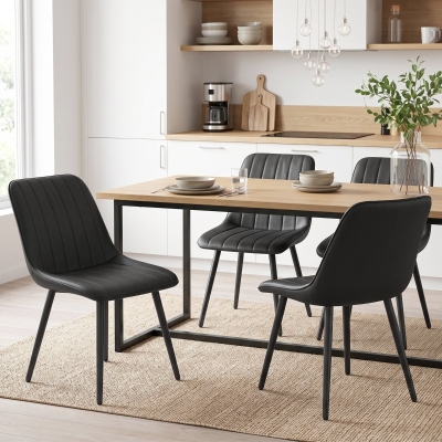 HOMCOM Dining Chairs Set of 4, Faux Leather Upholstered Kitchen Chairs with Metal Legs for Dining Room, Living Room, Black
