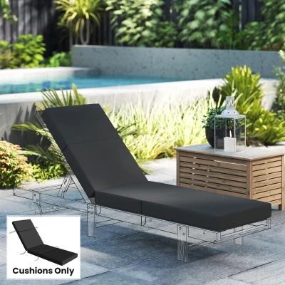 Outsunny 4" Outdoor Chaise Lounge Cushion with Ties, Gray