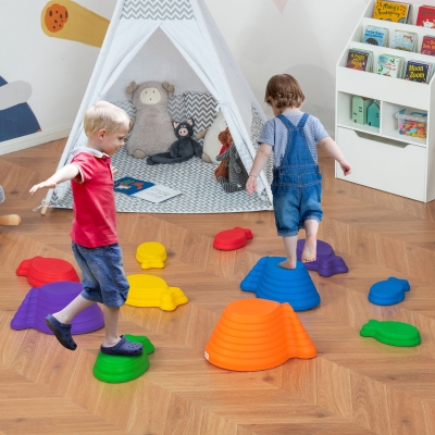 Outsunny 11pcs Balance Stepping Stones for Kids, Fish Style Non-slip Obstacle Course, Larger Size Stackable Balance Blocks Indoor Outdoor