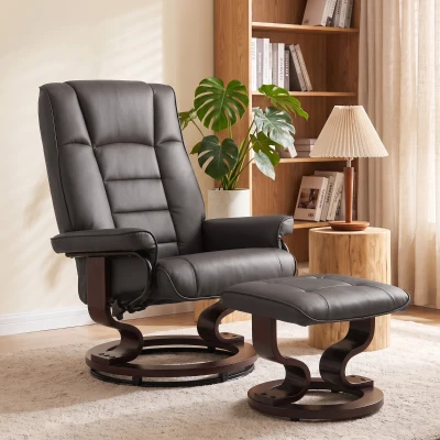 HOMCOM Faux Leather Reclining Chair with Ottoman, Tufted, Brown