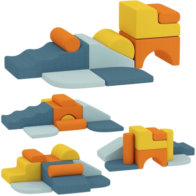 Qaba 9-Piece Kids Soft Play Foam Blocks Set, Detachable Cover, Multicolored