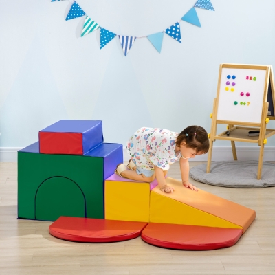 Qaba 7-piece Soft Play, Foam Climbing Blocks for Toddlers, Kids' Educational Climbing Crawling Toys, Kids Foam Play Set Stairs and Ramp, Multicolored
