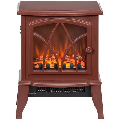 HOMCOM Electric Fireplace Stove Heater, Freestanding with Flames, Red