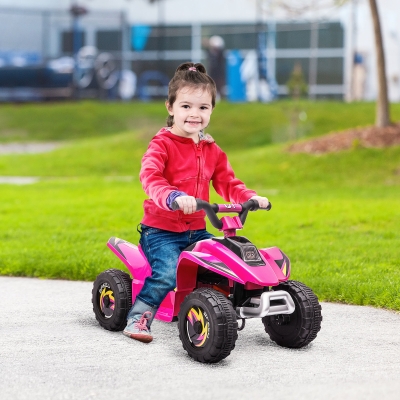 Aosom Kids Ride on ATV, 6V Battery Powered Quad Car with Forward, Reverse Switch, for Boys Girls 18-36 Months, Pink