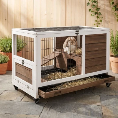 PawHut Indoor Rabbit Enclosure on Wheels, 35.5" x 21" x 23"