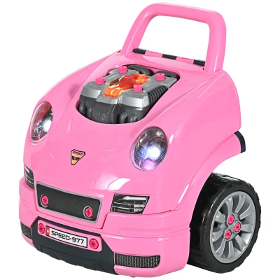 Qaba Mechanic Kids Truck Engine Toy Set, Car Service Play Set, Pink