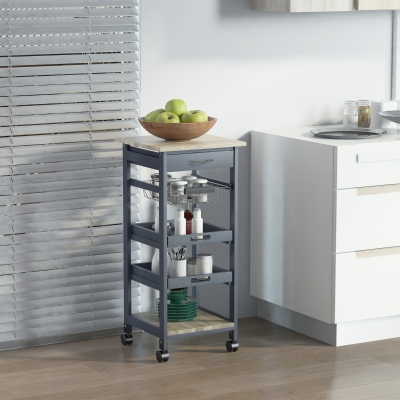 HOMCOM Mobile Kitchen Cart with Storage, Gray