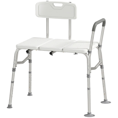 HOMCOM Tub Transfer Bench with Arm and Back, Shower Chair with Slip-Resistant Feet, for Elderly and Disabled, White