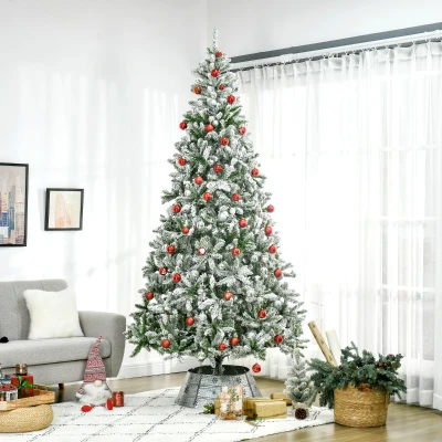 HOMCOM 9' Unlit Snow Flocked Pine Christmas Tree, Green