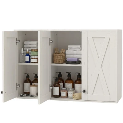 HOMCOM Modern Medicine Cabinet Wall Mounted, Bathroom Wall Cabinet with 3 Doors and Adjustable Shelves, White