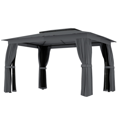 Outsunny 10' x 12' Patio Gazebo with Curtains & Netting, Dark Gray