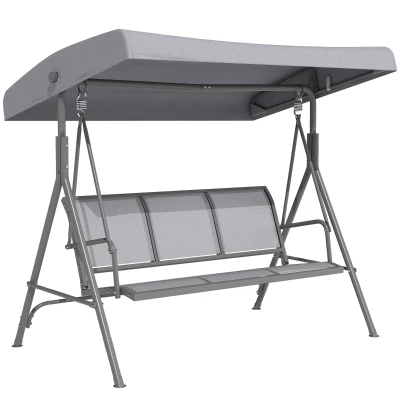 Outsunny 3-Seater Swing Chair Covered Garden Hammock A-Frame Outdoor Porch Glider Sling Seat with Adjustable Canopy Cover, Grey