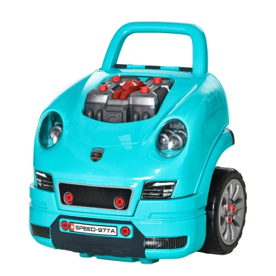 Qaba Mechanic Kids Truck Engine Toy Set, Car Service Play Set, Teal