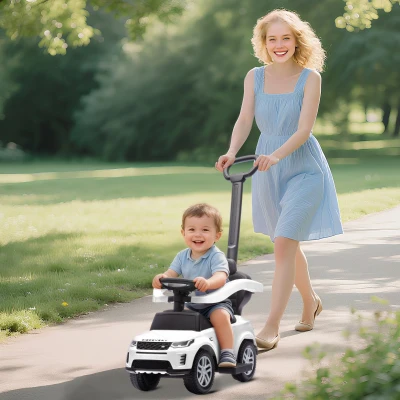 Qaba Land Rover Ride-On Push Car with Handle & Guardrail, White