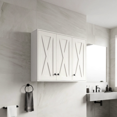HOMCOM Modern Medicine Cabinet Wall Mounted, Bathroom Wall Cabinet with 3 Doors and Adjustable Shelves, White