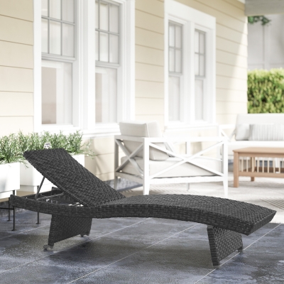 Outsunny Patio Lounger, Folding Wicker Outdoor Chaise Lounge with 4-Level Adjustable Backrest, Black