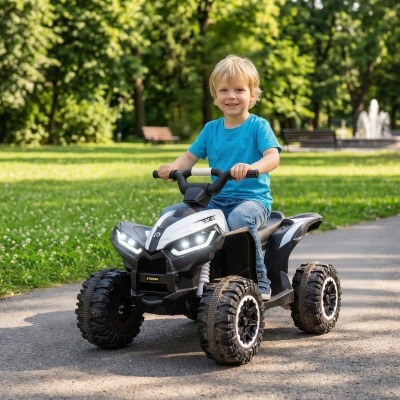 Aosom Kids 4 Wheeler Quad with Music, Headlights, High & Low Speed, Kids ATV for 3-5 Years Old Boys & Girl, White