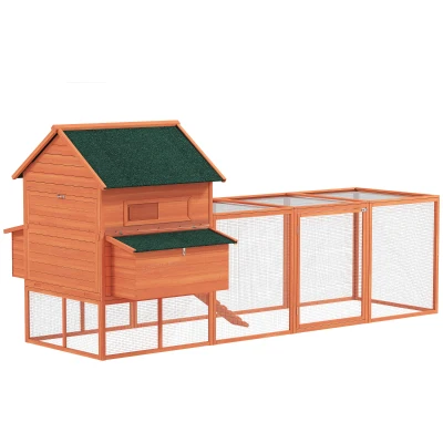PawHut 137" Wooden Chicken Coop with Chicken Run, Nesting Box, Orange