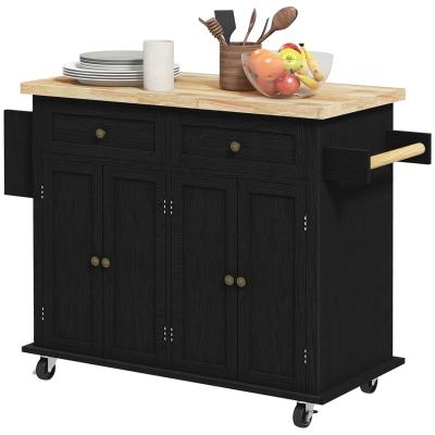 HOMCOM Modern Rolling Kitchen Island Cart with Spice Rack, Black