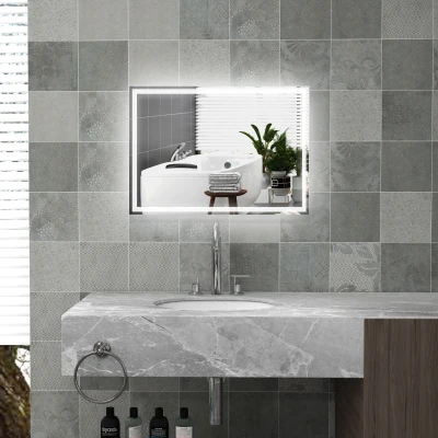 HOMCOM 32" x 24" LED Bathroom Vanity Mirror, Dimmable, Smart Touch